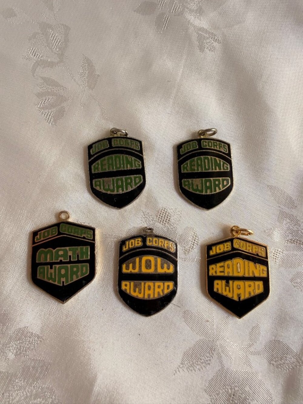 Vintage Job Corps Reading Math & Wow Award Pins - Set Of 5 Collectible Medals